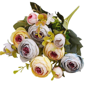 Yellow and Gray Artificial Flowers Rose Bouquet - Hansel & Gretel Home Decor